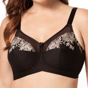 New Elila Full Figure Embroidered Microfiber Wire-Free Bra Black & Sliver 1301